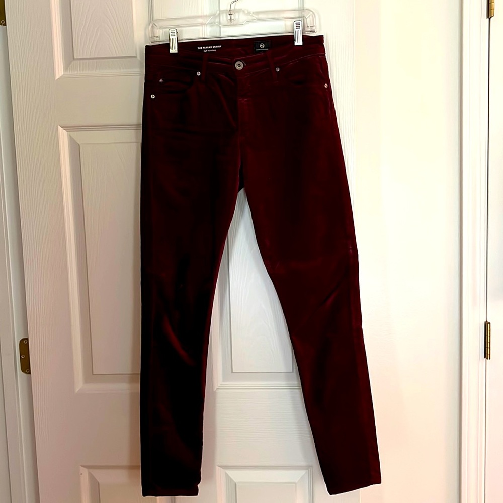 AG jean in stretch velvet size 28. The Farrah High Rise Skinny